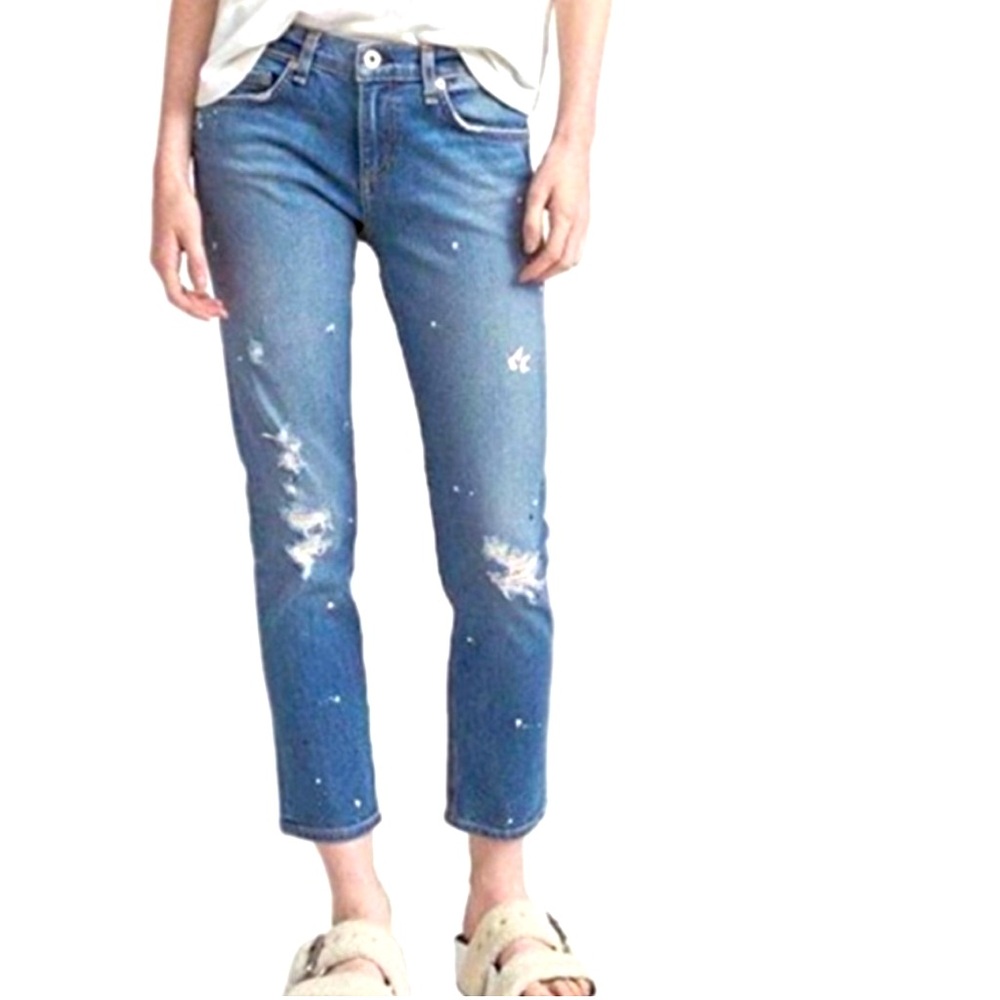 Rag and Bone Distressed Dre capri jeans lucky paint splatter 26